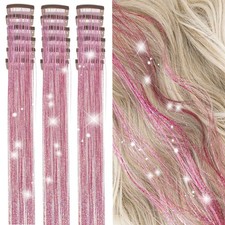 ZYXQZYX Hair Tinsel Kit Pack of 18 Pcs Hair Tinsel Clip in 19.6Inch Glitter T...