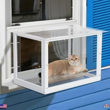 Acrylic Cat Window Catio - Outdoor Enclosure with Wooden Frame & Waterproof Roof