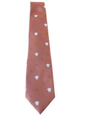 Versace Classic V2 Silk Necktie Salmon Coral Medusa Head Print Navy Lining...