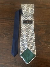 Tommy Hilfiger Two Tone Tie Blue Gray Geometric 100% Silk Necktie Made in USA