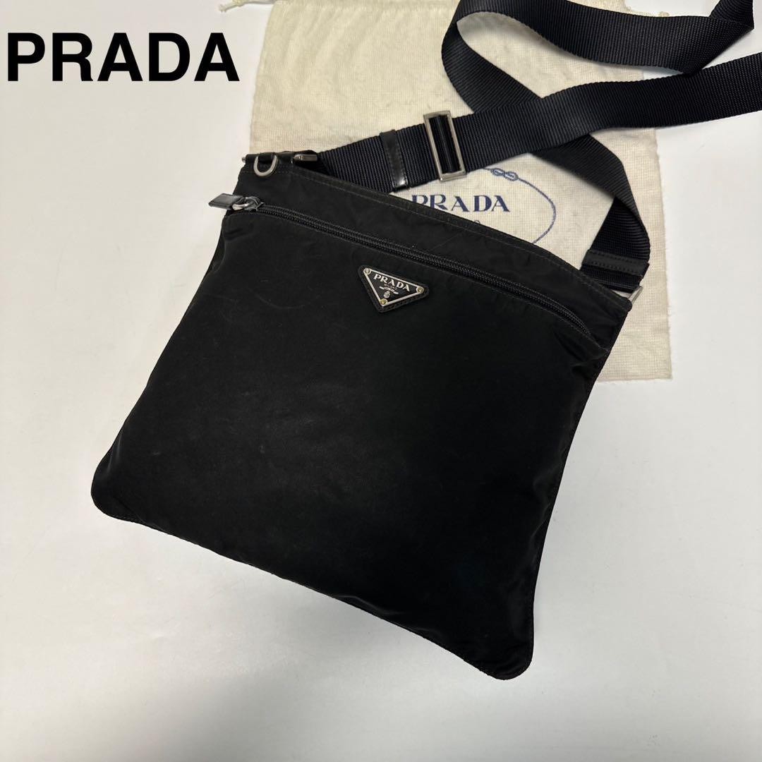 Prada Black Nylon Shoulder Bag with Triangle Logo Crossbody Designer Handbag