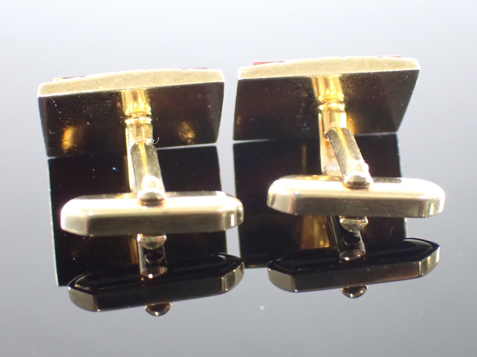 Vintage Gold Tone Red Stone Rectangular Cufflinks… - image 10