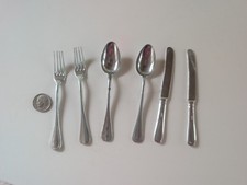 Vintage Solingen Germany Miniature Utensils Silverware Doll House Aluminum 2 Set