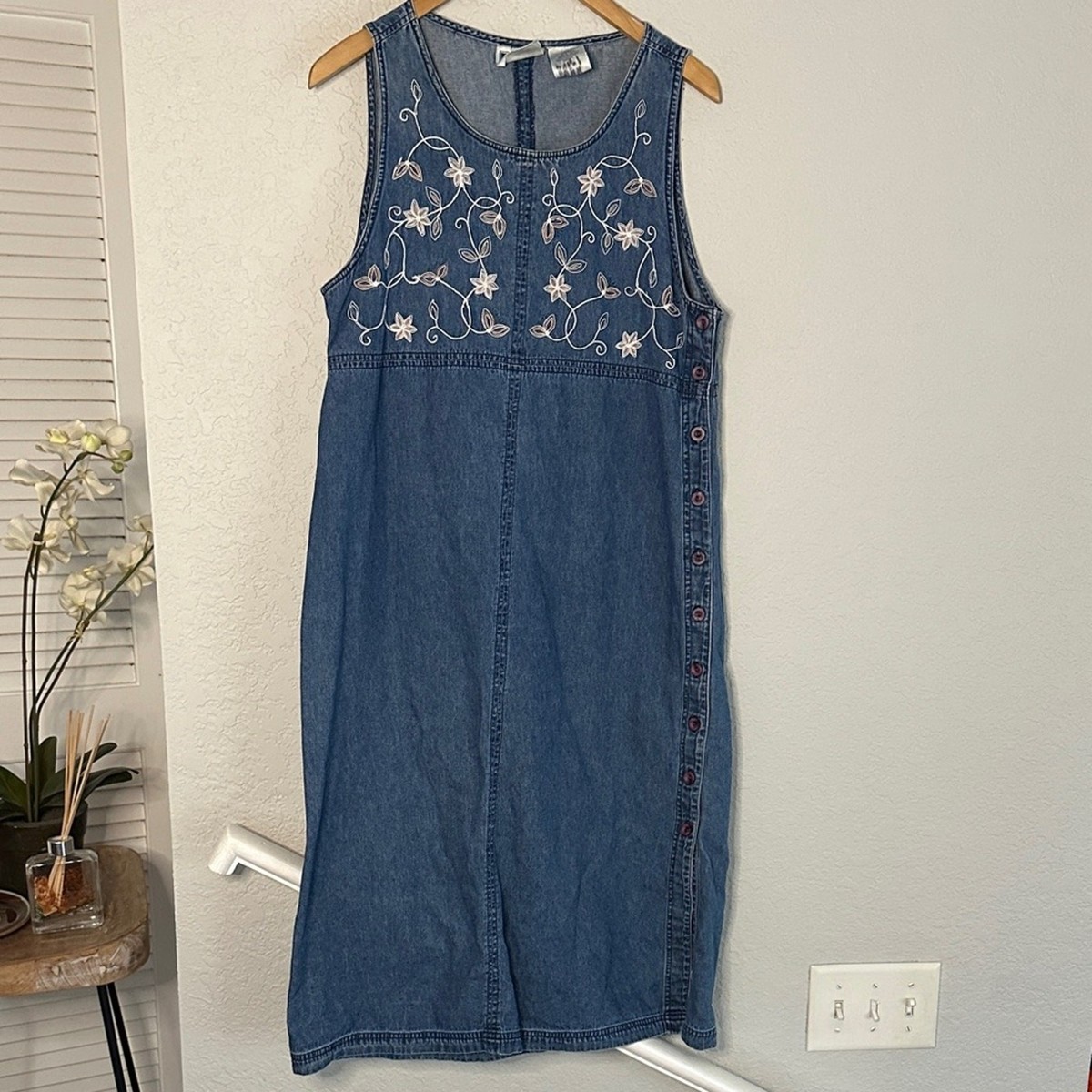 90s female dress Vintage 90s Denim Teacher Dress with Angel Applique – Shopexile main image 1