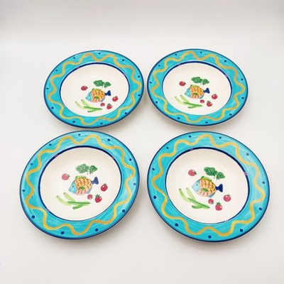 Set of 4 Studio Nova OCEAN COLLAGE Rimmed Soup -Cereal -Pasta Bowls 9 1/4  CA059