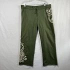 Lucky brand Y2k Sweatpants Embroidered Mehndi Design Dove Boho Hippie Yoga Green