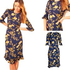 Reformation Hansel Midi Dress Bernadette Floral Navy Yellow Size 6 EUC