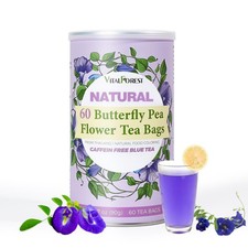 60 Dried Butterfly Pea Flower Tea Bags, VitalForest Butterfly Blue Pea Flower Te