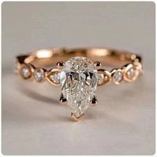 3 Ct Pear Cut Lab Created Diamond Engagement Wedding Ring 14K Rose Gold Plated