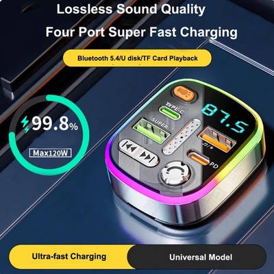 Bluetooth 5.4 Car Charger Dual USB Player MP3 Charger Type-C Wireless Handsfree