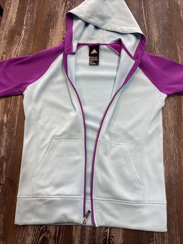 Adidas (Sz XL-16) Girl's Tech Fleece Full Zip Hoodie, Frozen Blue/Shock Purple - Picture 4 of 9