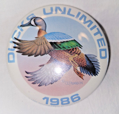 1986 DUCKS UNLIMITED DU PINBACK C.E. Pearson BUTTON BADGE pb