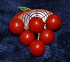 VINTAGE BAKELITE CHERRIES CARVED BROOCH PIN ESTATE JEWELRY