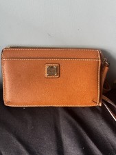 Dooney Bourke Brown Zip-Around Wristlet Wallet w/ Detachable Strap Logo