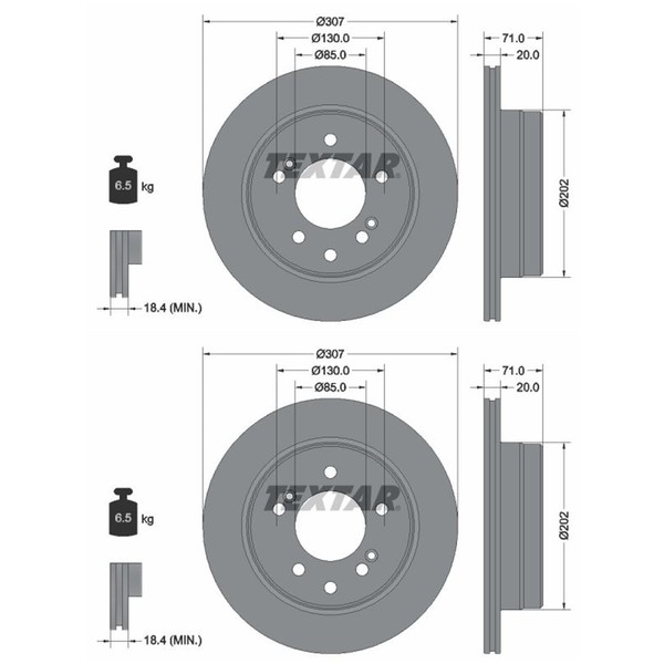 2X Textar Bremsscheiben Hinten 307Mm InnenbelÜFtet Passend FÜR Ssangyong Rodius-image