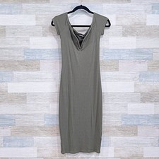 EXPRESS Jersey Ribbed Sweetheart Bodycon Midi Dress Green Womens Small