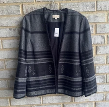 Loft Long Sleeve Striped / Aztec Print Open Front Jacket Blazer Women's Size M