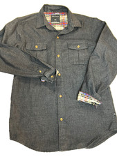 Nautica Shirt Boy Sz 14/16 Button Down Long Sleeve Grey w/red Plaid Backing NICE