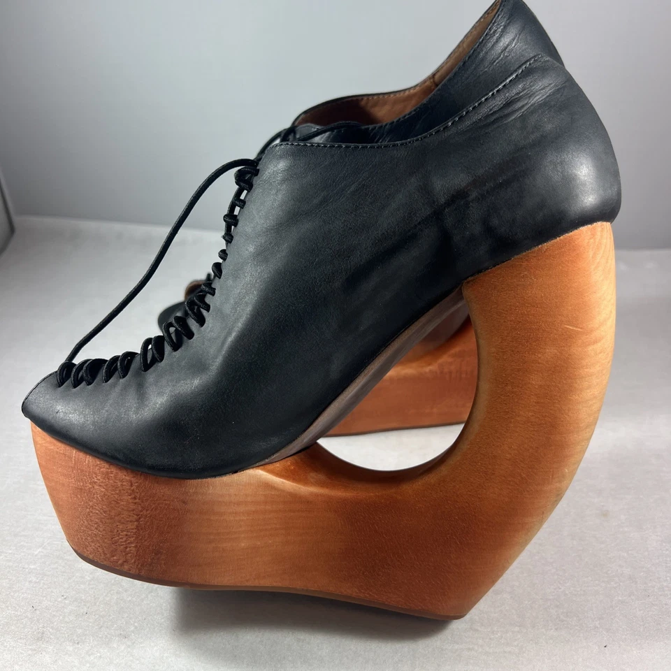 Jeffrey Campbell 哈瓦那 Rockin 平台露趾黑色木制镂空楔形 8 — 第 2/4 张图片