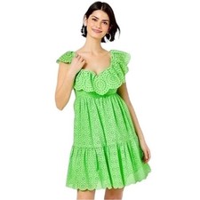 Lilly Pulitzer Asteria Dress Eyelet Babydoll Cabana Green Daisy Dreams NWT