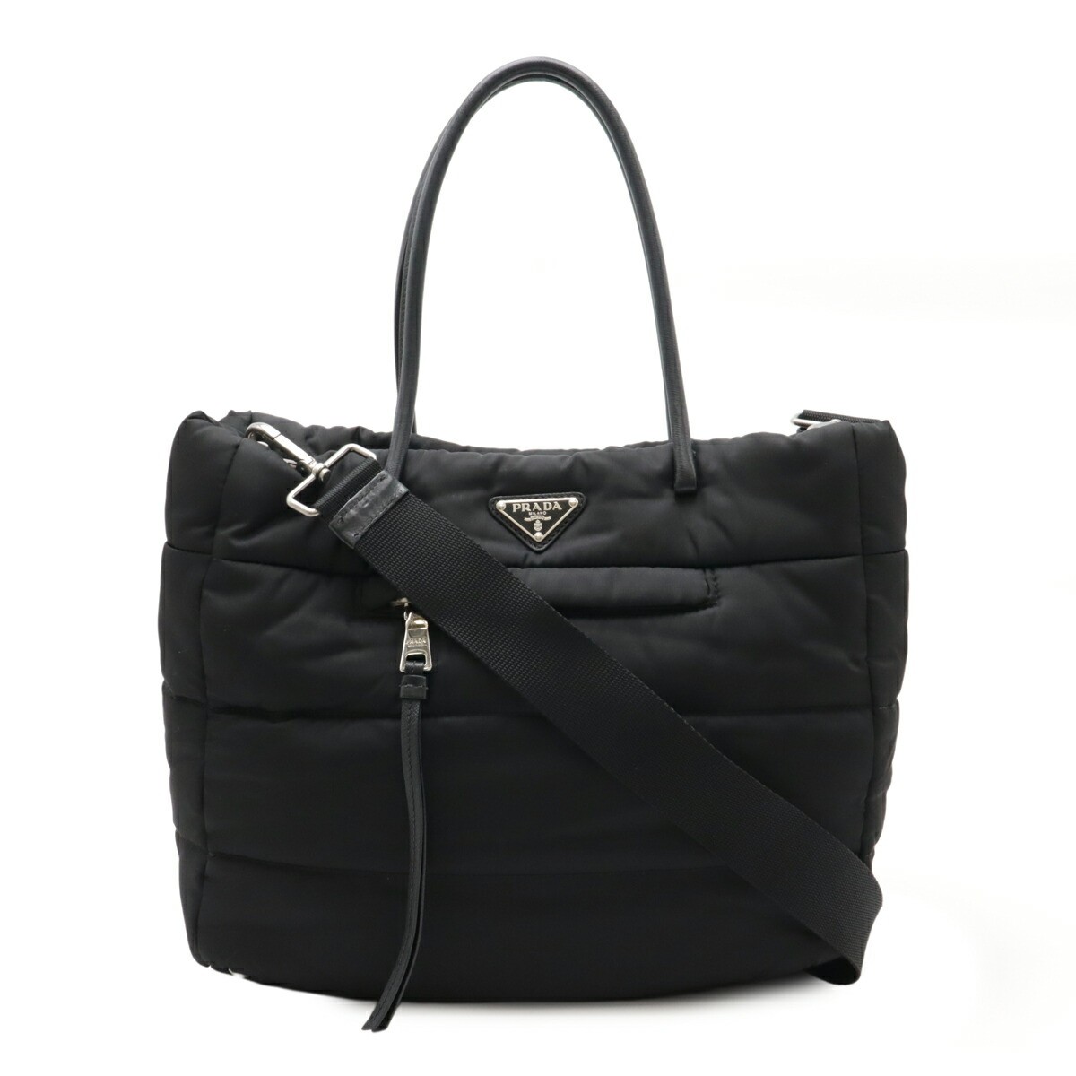 Prada Tessuto Bomber 2Way Tote Shoulder Crossbody Bag Nylon Leather Black