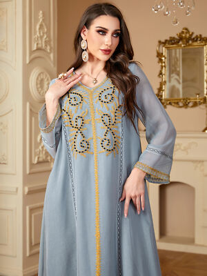 Kaftan Women Muslim Embroidery Long Dress Abaya Dubai Robe Modest Evening  Gown | eBay