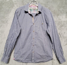 Ted Baker London Shirt Men 4 Blue White Striped Dress Flip Cuff Pocket