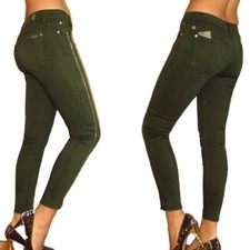 7 For All Mankind Womens Skinny Jeans Size 27 215 Green Gold Zipper New