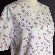 Natural Uniforms Womens Scrub Top Size Small White Yellow Butterflies Flowers