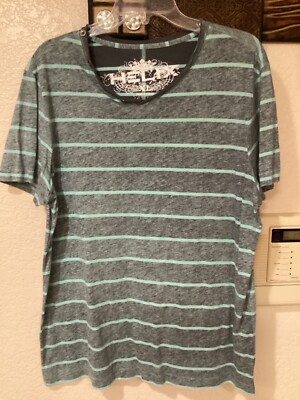 Helix Men's Tee Vneck Gray w/Aqua Stripes 45”Cx28”L Size XLarge | eBay
