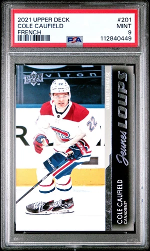 2021-22 Upper Deck Cole Caufield FRENCH YoungGuns #201 Rookie RC PSA 9