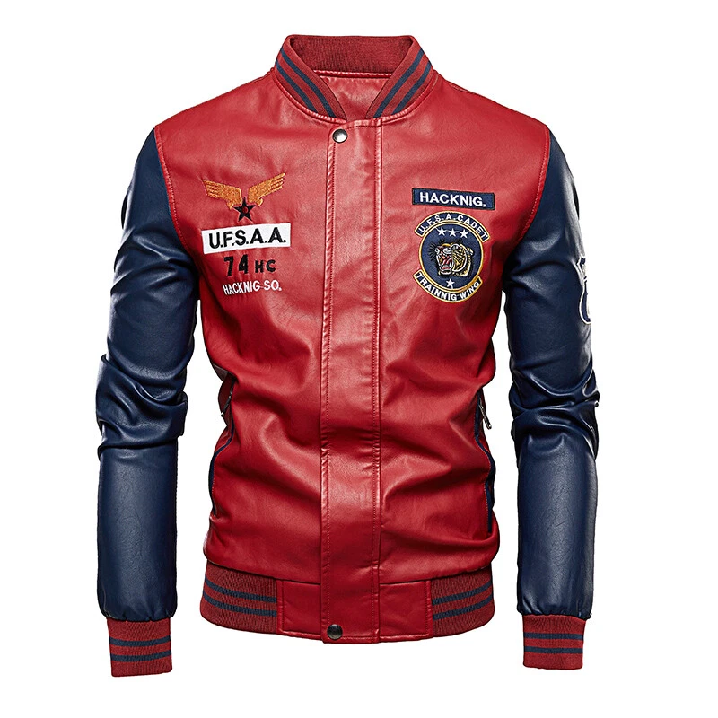 Chaqueta Béisbol Para Hombres Abrigo Bombardero De Cuero Con Флисовая Мода Повседневная - Изображение 2 из 4