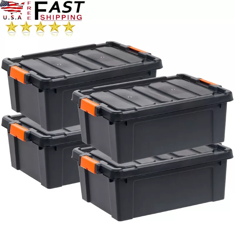 4 Pack 11 Gallon Heavy Duty Plastic Storage Box Industrial Garage Containers  New