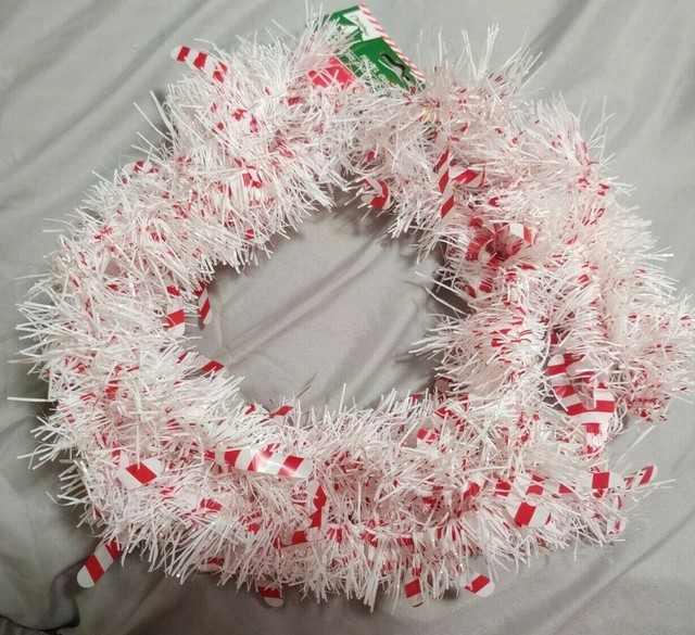 White Tinsel Garland 2" Candy Canes on Garland 3" wide X 9' foot eBay