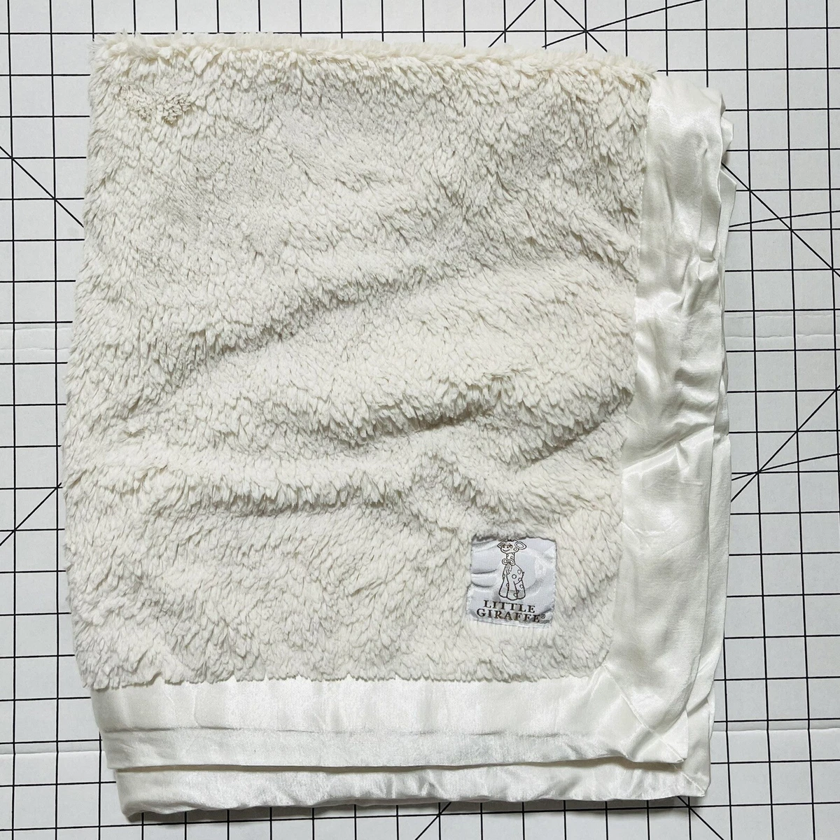 Little Giraffe Cream Plush Luxe Baby Throw Stroller Blanket Satin Trim 34 x 29
