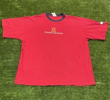 Vintage Tommy Hilfiger Red Tshirt Size XL made In USA Faded Crest Y2k
