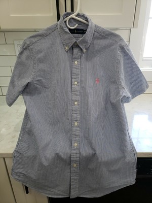 Mens MEDIUM RALPH LAUREN Short Sleeve Blue/White Pinstripe Button Down Shirt | eBay