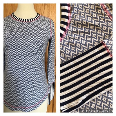 SUNDANCE Catalog Elsa Nordic folkloric geometric striped trim stretchy T shirt S