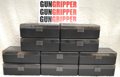 10 x BERRY'S PLASTIC AMMO BOX, SMOKE/BLACK 50 Round 44 SPL / 44 MAG / 45 LC