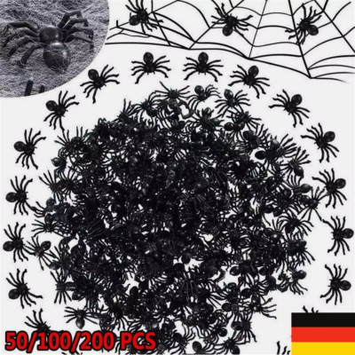 50-500 Stück Deko Kunststoff Spinnen Schwarz Horror Halloween Karneval DE