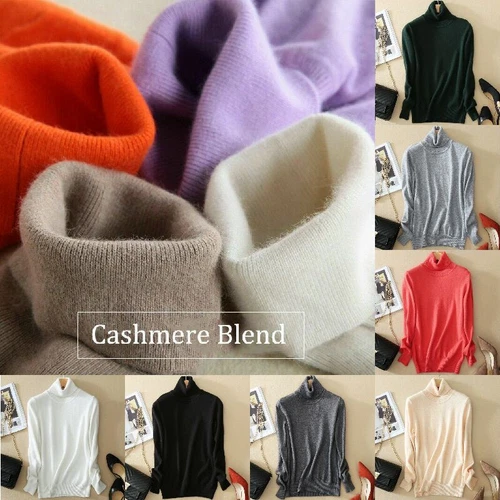 Women's Winter Slim Sweater Knit Turtlene Soft Cashmere Wool Long Sleeve