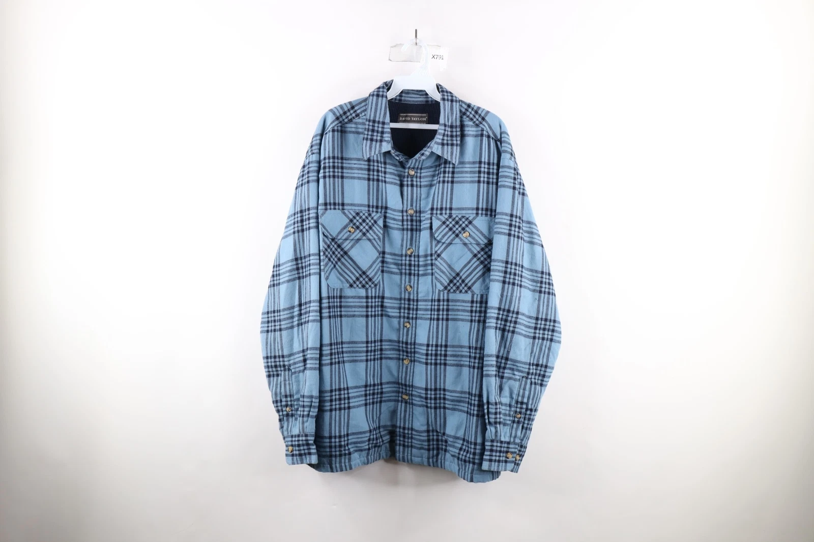 Vintage 90s Mens Large Distressed Thermal Waffle Knit Lined Flannel Shirt Jacket