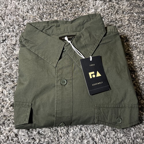 Free Assembly Herren Langarm Militär Hemd Button Down Beige Größe 2X Neu - Bild 24 von 24