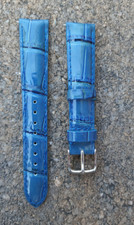 16mm Blue PATENT Genuine Leather Aligator Embos EZ-PIN Watch Band Strap Michele