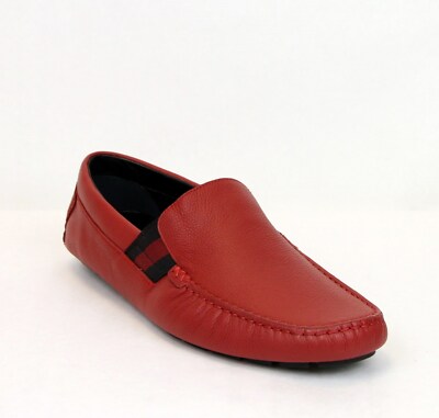 Gucci Men's Red New Soft Leather Loafer Shoes with BRB Web 363835