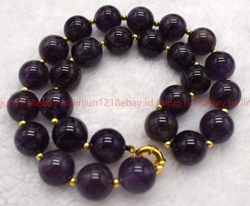 Natural Beautiful 14mm Purple Amethyst Round Gemstone Beaded Necklace 16-24in - Picture 10 of 12