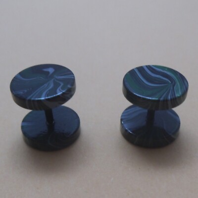 2 Schwarz Grün & Weiß Metall Disc Ohrstecker/Tunnel Illusion Ohrstecker: UK 10 mm