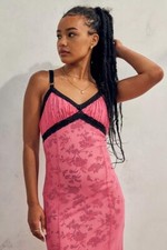 Urban Outfitters  Mesh Lace-Trim Midi Dress Pink/Black/Multi Size SP