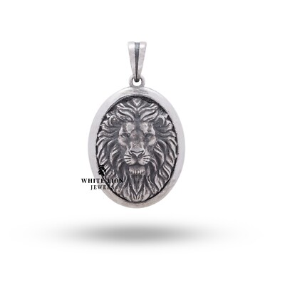 Oval Afrikanischer Löwe König Tier Leo Zodiac Anhänger 925 Silber Oxidierte Gift
