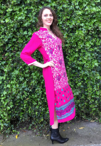 De Colección ROSA INDIA CAFTÁN SARI BORDADO FLORAL Vestido Adornado BOHO HIPPIE Talla M - Imagen 3 de 12